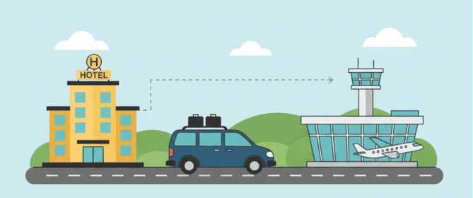 ホテルとハイヤーと空港のイラスト画像